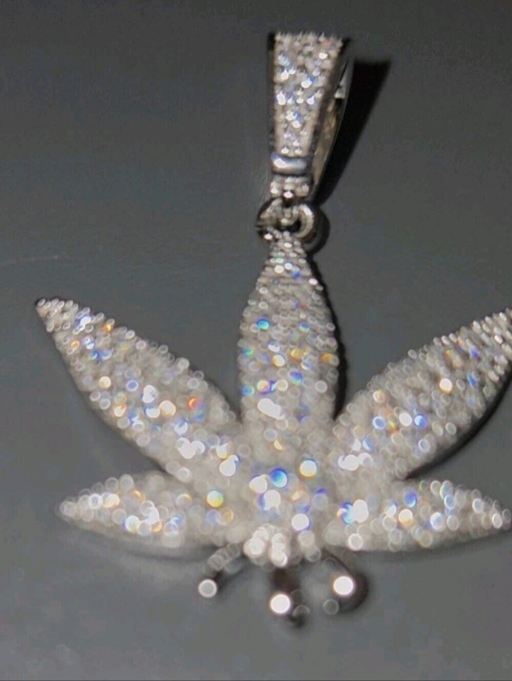 Moissanite Iced Out Marijuana Leaf Pendant 925 Sterling Silver NEW - Picture 7 of 10